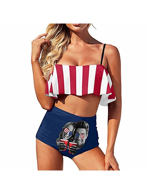 M Yescustom Custom Husband Face Swimsuits for Women, American Flag Two Piece Swimsuits, Customized Love Country Bikini for Summer Holiday