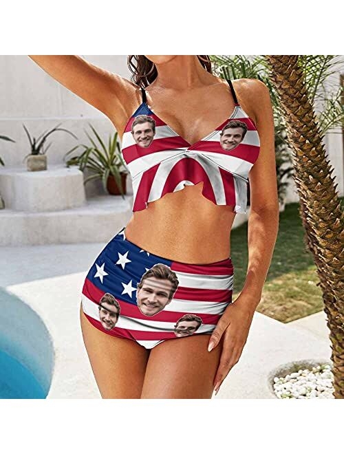 Interestprint Custom Face Zipper Chest Ruffle Bikini Swimsuit Personalized Photo Gifts Bathing Suits Swimwear for Women Girl