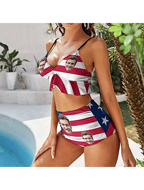 Interestprint Custom Face Zipper Chest Ruffle Bikini Swimsuit Personalized Photo Gifts Bathing Suits Swimwear for Women Girl