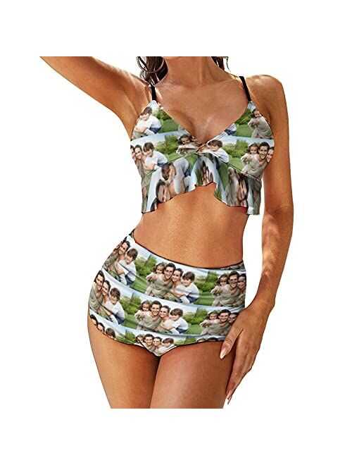 Interestprint Custom Face Zipper Chest Ruffle Bikini Swimsuit Personalized Photo Gifts Bathing Suits Swimwear for Women Girl