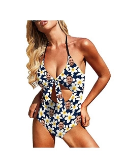 Interestprint Women Bathing Suits Custom Face Red Love Heart Hollow Out Keyhole Print One Piece Swimsuit Swimwear