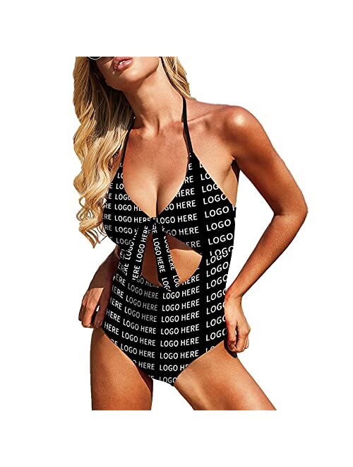 Interestprint Women Bathing Suits Custom Face Red Love Heart Hollow Out Keyhole Print One Piece Swimsuit Swimwear