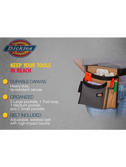 Dickies 5-Pocket Single Side Tool Belt Pouch/Work Apron, Durable Canvas Construction, Adjustable Belt for Custom Fit, Black