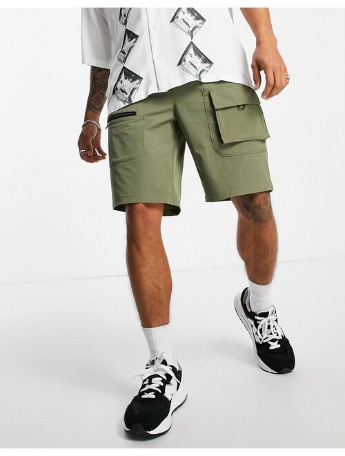 Topman longline multi pocket cargo short in khaki