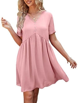 Summer Dress for Women Short Sleeve V Neck Ruffled Floral Swing A-Line Dresses