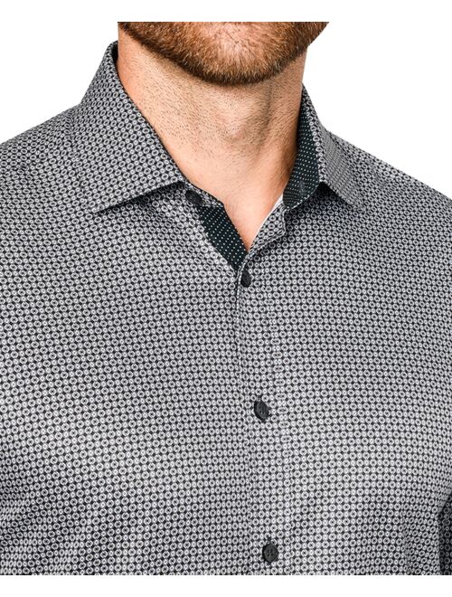 Society of Threads Men's Slim-Fit Non-Iron Performance Stretch Hexagon Print Dress Shirt