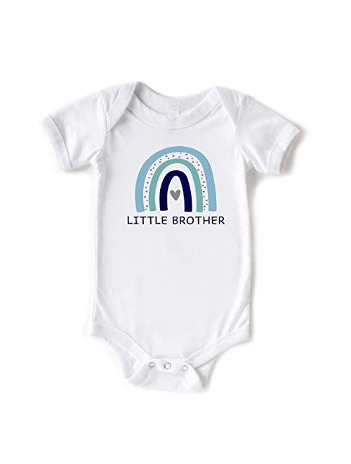 Little Spunkies Little Brother/Blue Rainbow Cute Baby Boy Short Sleeve Bodysuit