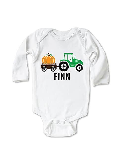 Little Spunkies Personalized Fall Green Tractor Thanksgiving Baby Bodysuit (CUSTOM)