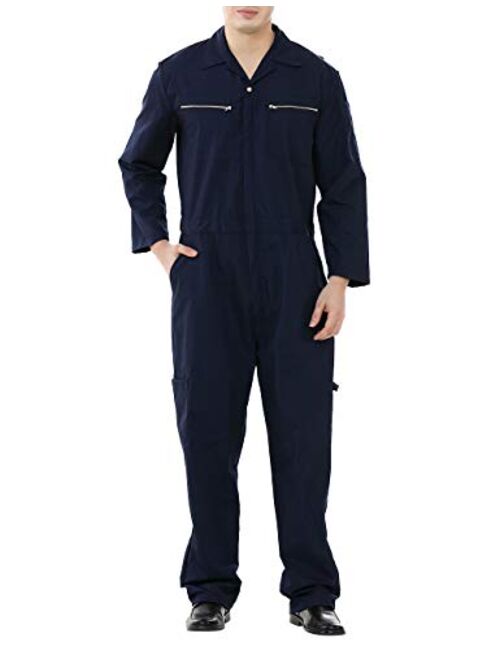 TOPTIE Men's Twill Action Back Coveralls Zipper Coverall Regular