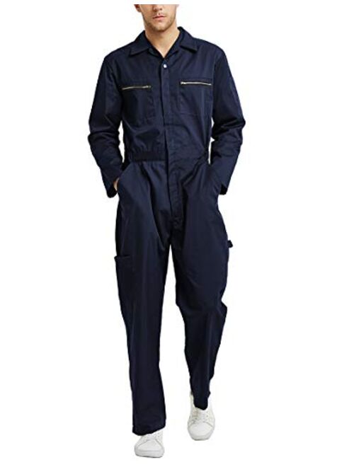 TOPTIE Men's Action Back Coverall with Zipper Pockets, Mechanic Uniform