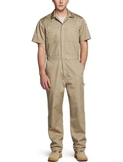 Men's Short Sleeve Zip-Front Coverall, Twill Stain & Wrinkle Resistant Work Coverall, Action Back Jumpsuit with Multi Pockets