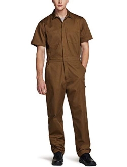 Men's Short Sleeve Zip-Front Coverall, Twill Stain & Wrinkle Resistant Work Coverall, Action Back Jumpsuit with Multi Pockets