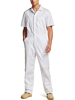 Men's Short Sleeve Zip-Front Coverall, Twill Stain & Wrinkle Resistant Work Coverall, Action Back Jumpsuit with Multi Pockets