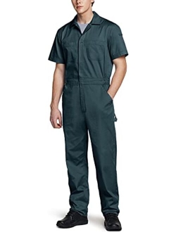 Men's Short Sleeve Zip-Front Coverall, Twill Stain & Wrinkle Resistant Work Coverall, Action Back Jumpsuit with Multi Pockets