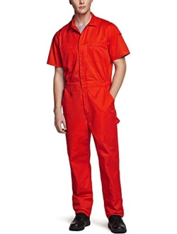 Men's Short Sleeve Zip-Front Coverall, Twill Stain & Wrinkle Resistant Work Coverall, Action Back Jumpsuit with Multi Pockets