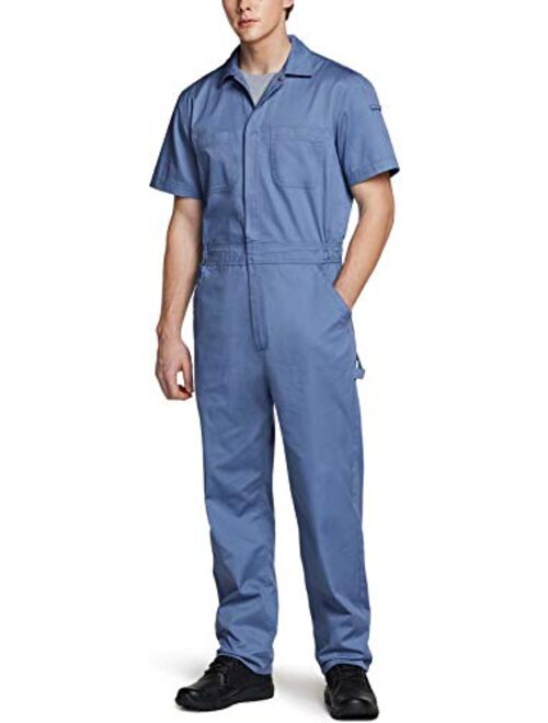 CQR Men's Short Sleeve Zip-Front Coverall, Twill Stain & Wrinkle Resistant Work Coverall, Action Back Jumpsuit with Multi Pockets