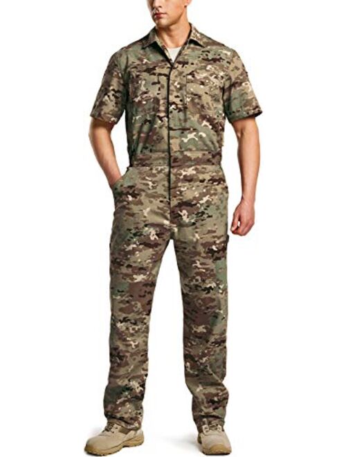 CQR Men's Short Sleeve Zip-Front Coverall, Twill Stain & Wrinkle Resistant Work Coverall, Action Back Jumpsuit with Multi Pockets