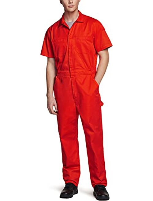 CQR Men's Short Sleeve Zip-Front Coverall, Twill Stain & Wrinkle Resistant Work Coverall, Action Back Jumpsuit with Multi Pockets