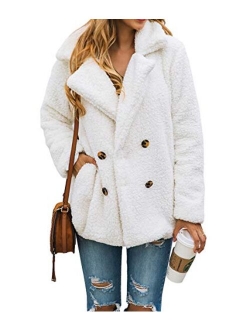 Women's Fashion Long Sleeve Lapel Zip Up Faux Shearling Shaggy Oversized Coat Jacket For Warm Winter