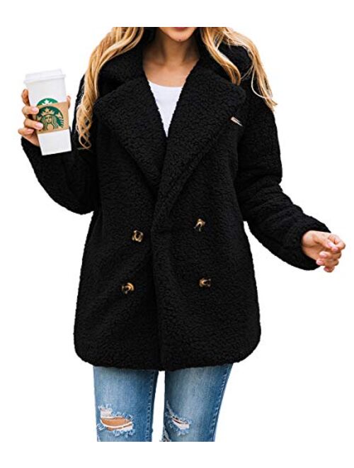 PRETTYGARDEN Women's Fashion Long Sleeve Lapel Zip Up Faux Shearling Shaggy Oversized Coat Jacket For Warm Winter