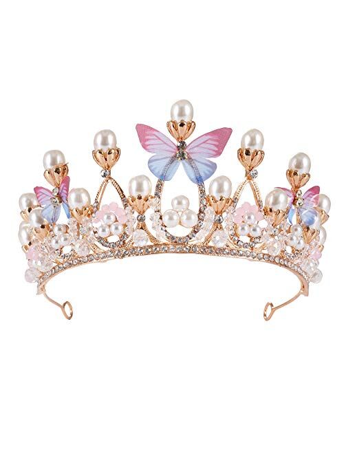 Yanstar Gold Princess Crown for Girls, Crystal Birthday Tiaras for Toddler Little Girl Big Kid Girl Prom Costume Party Accessories