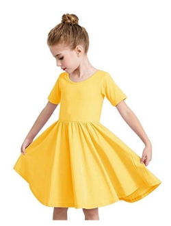 Stelle Toddler/Girls Short Sleeve Casual A-Line Twirly Skater Dress for School Party 3-12 Years