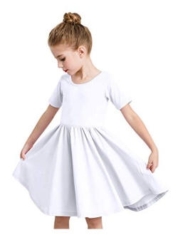 Stelle Toddler/Girls Short Sleeve Casual A-Line Twirly Skater Dress for School Party 3-12 Years