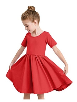 Stelle Toddler/Girls Short Sleeve Casual A-Line Twirly Skater Dress for School Party 3-12 Years