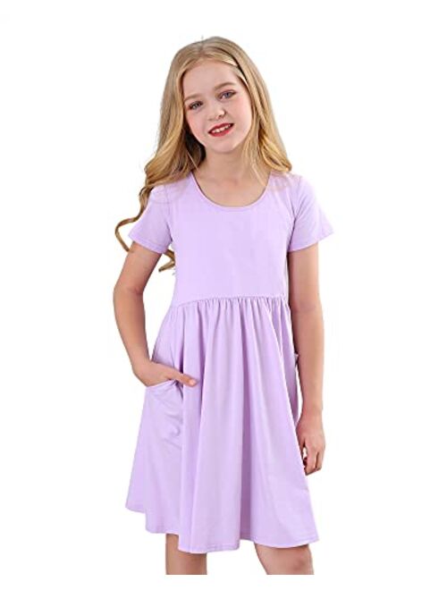 Stelle Toddler/Girls Short Sleeve Casual A-Line Twirly Skater Dress for School Party 3-12 Years