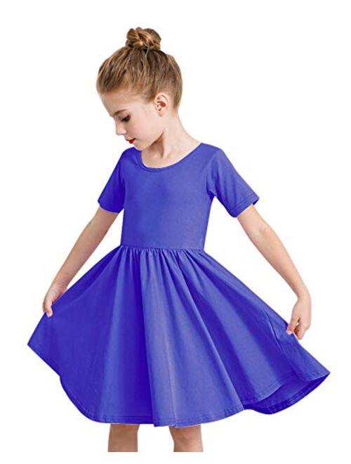 Stelle Toddler/Girls Short Sleeve Casual A-Line Twirly Skater Dress for School Party 3-12 Years