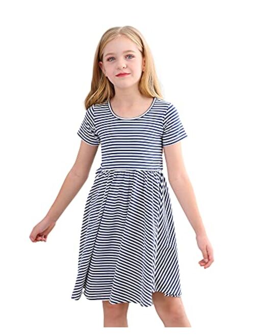 Stelle Toddler/Girls Short Sleeve Casual A-Line Twirly Skater Dress for School Party 3-12 Years