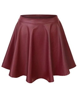 Womens Basic Solid Versatile Stretchy Flared Casual Mini Skater Skirt