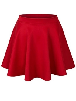 Womens Basic Solid Versatile Stretchy Flared Casual Mini Skater Skirt