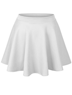 Womens Basic Solid Versatile Stretchy Flared Casual Mini Skater Skirt