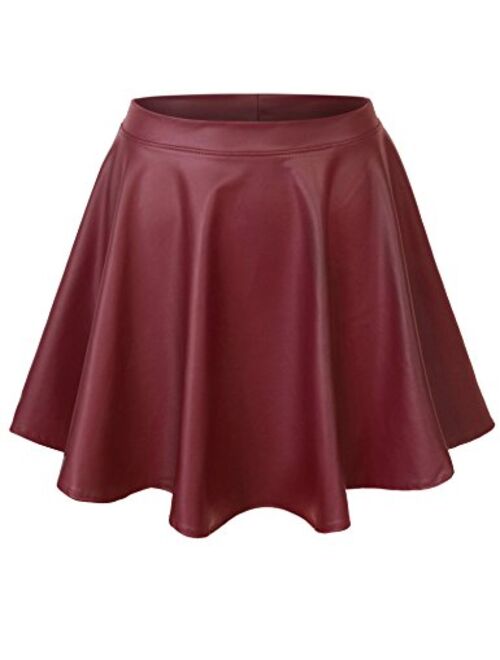 KOGMO Womens Basic Solid Versatile Stretchy Flared Casual Mini Skater Skirt