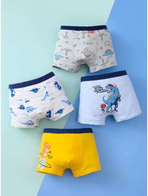 Shein Boys 4pcs Cartoon Dinosaur Boxer Brief