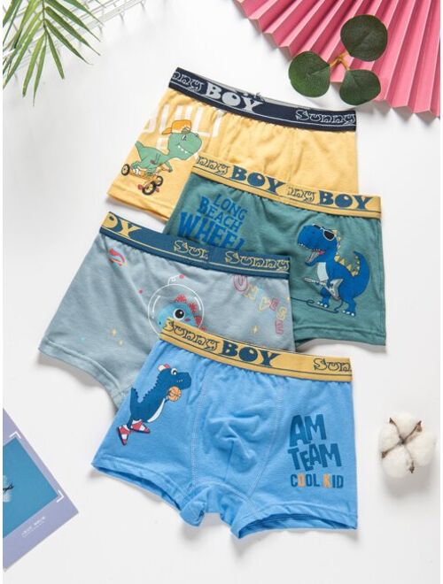 Shein Boys 4pcs Dinosaur & Basketball Print Letter Tape Topstitching Boxer Brief