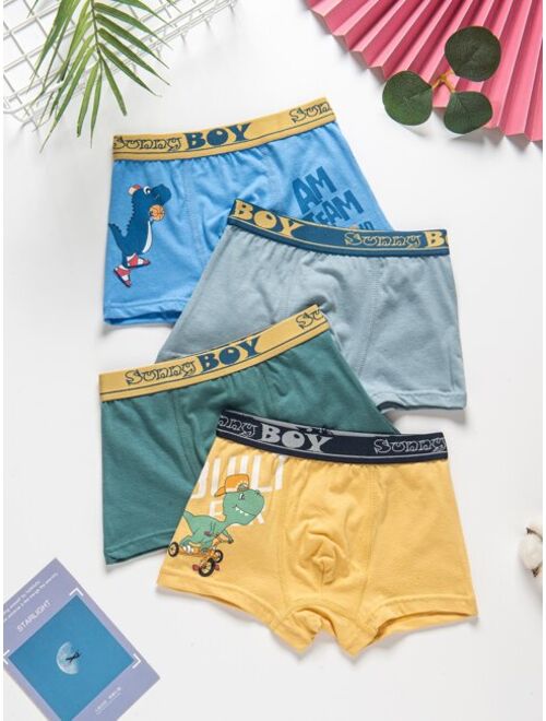 Shein Boys 4pcs Dinosaur & Basketball Print Letter Tape Topstitching Boxer Brief