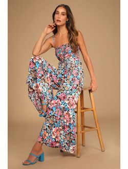 Escape to the Islands Multi Floral Smocked Sleeveless Jumpsuit