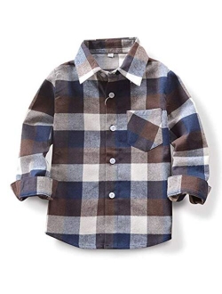 Goodplayer Kids Little Boys Girls Baby Long Sleeve Button Down Plaid Flannel Shirt Plaid Tops