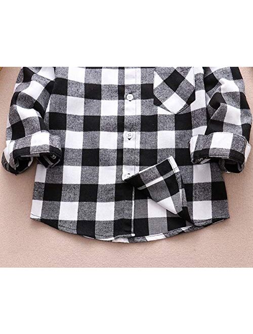 Goodplayer Kids Little Boys Girls Baby Long Sleeve Button Down Plaid Flannel Shirt Plaid Tops
