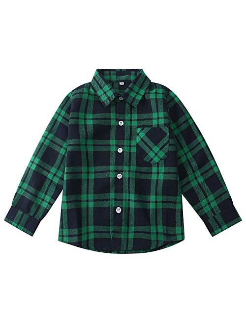 Goodplayer Kids Little Boys Girls Baby Long Sleeve Button Down Plaid Flannel Shirt Plaid Tops