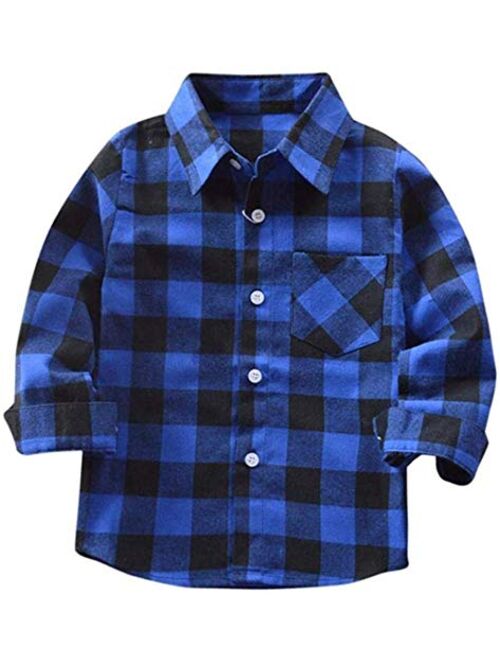 Goodplayer Kids Little Boys Girls Baby Long Sleeve Button Down Plaid Flannel Shirt Plaid Tops