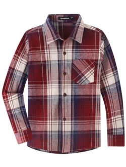 Spring&Gege Boys Casual Long Sleeve Plaid Flannel Button Down Shirt for Children (2-14 Years)