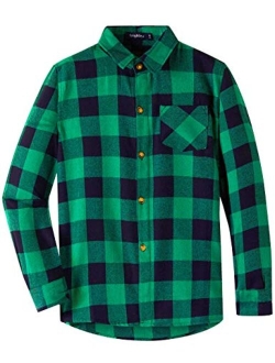 Spring&Gege Boys Casual Long Sleeve Plaid Flannel Button Down Shirt for Children (2-14 Years)