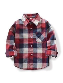 OCHENTA Little Big Boys' & Men's Plaid Flannel Button Down Shirt Family Matching Tops