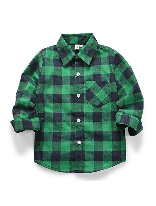 OCHENTA Little Big Boys' & Men's Plaid Flannel Button Down Shirt Family Matching Tops