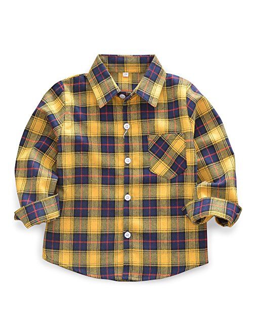 OCHENTA Little Big Boys' & Men's Plaid Flannel Button Down Shirt Family Matching Tops