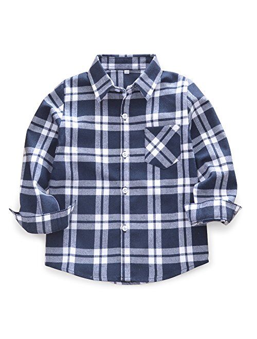 OCHENTA Little Big Boys' & Men's Plaid Flannel Button Down Shirt Family Matching Tops