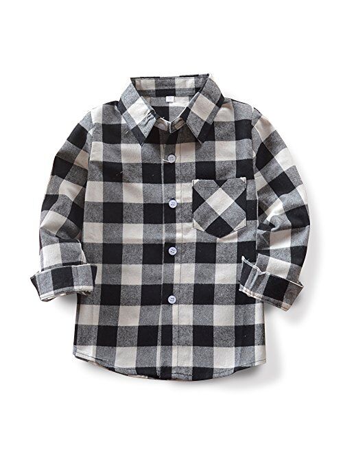 OCHENTA Little Big Boys' & Men's Plaid Flannel Button Down Shirt Family Matching Tops